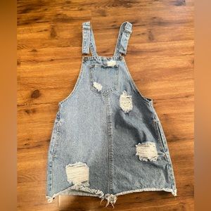 Distressed denim overall dress